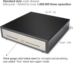 16″ Cash Drawer for Small Business – Stainless Steel Front Panel, Removable Cash