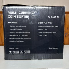 ANEKEN Multi-Currency Electric Digital Coin Sorter Counter LCD 300/min 1500