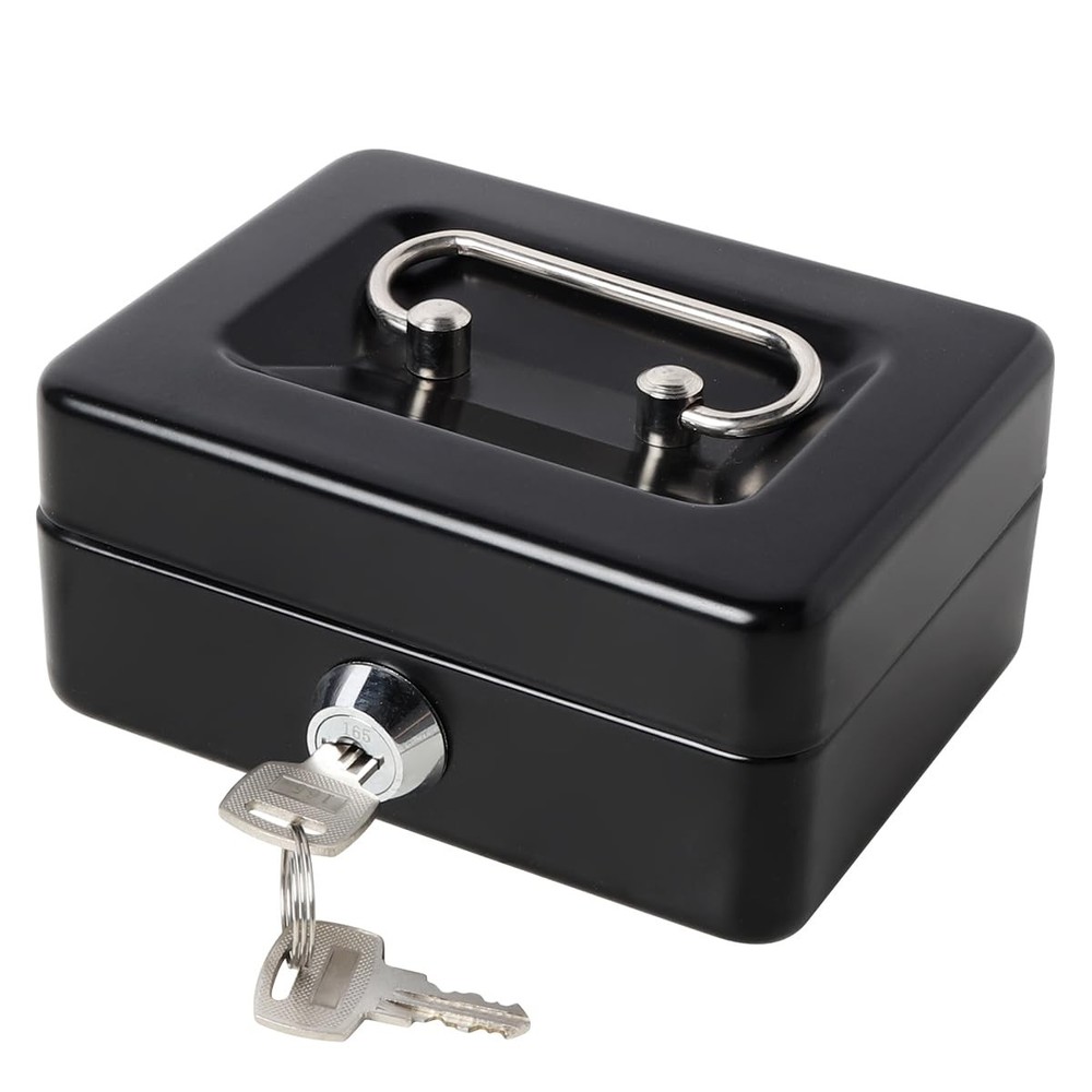 Small Cash Box Key Lock Black Metal Money Tray Safe Lockbox XXSmall Security