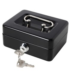Small Cash Box Key Lock Black Metal Money Tray Safe Lockbox XXSmall Security