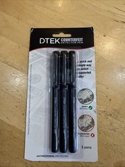 New CONTROLTEK® DTEK Counterfeit Detector Pens, Black, 3/Pack FREE SHIPPING