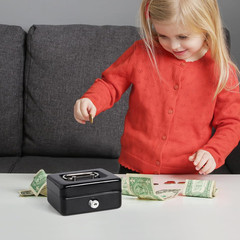 Small Cash Box with Lock and Slot, Money Box for Cash, Piggy Bank for Kids, Bla