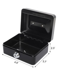 Small Cash Box Key Lock Black Metal Money Tray Safe Lockbox XXSmall Security