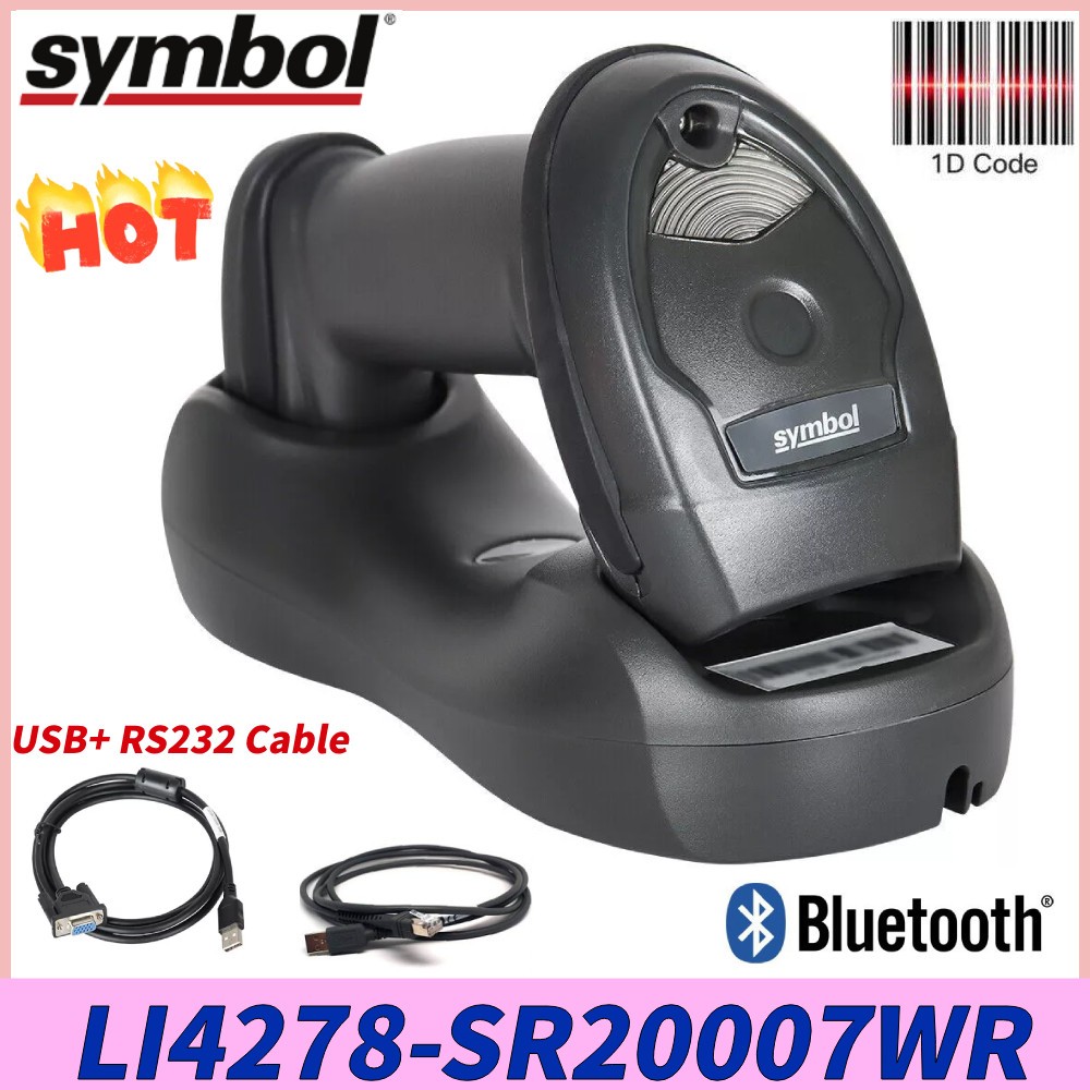 Symbol LI4278-SR20007WR Bluetooth 1D Barcode Scanner W/ Cradle USB+RS232 Cable