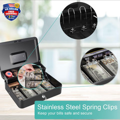 Cash Box with Money Tray and Key Lock, Saving Lock Box with Money Tray Storage f