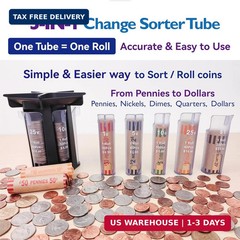 Change Sorter Tube Coin Counter with Coin Wrappers, 5-in-1 Coin Sorter Change Co