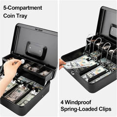 Cash Box with Key Lock – 0.7Mm Solid Steel, Auto-Pop Spill-Proof Foam Coin Tray,