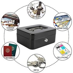 Cash Box with Money Tray,Storage Safe Lock Box with Key,Money Saving Organizer