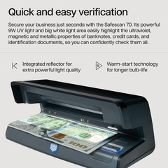 70 UV Counterfeit Bill Detector, Small Footprint, Lightweight, Great for Bills,