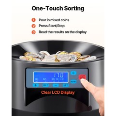 Uimoso USD Coin Sorter Coin Counter Wrapper and Roller 300 Coins/min LCD Display