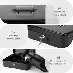 X-Large Secure Cash Box with Key Lock & Removable Tray – Durable Metal Design