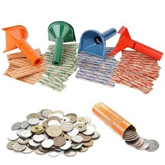 4Pc Coin Counters & Coin Sorters Tubes Bundle of 4 Color-Coded Assorted Wrappers
