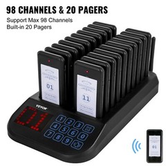 F103 Restaurant Pager System 20 Pagers, Max 98 Beepers Wireless Calling System