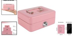 Mini Cash Box for Kids in Pink – Secure Key Lock & Tray, Ideal Gift Size, 4.92″