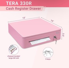 13” Cash Register Drawer Pink 4 Bill 6 Coin Tray Auto-Open with Keys