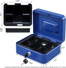 Multipurpose Blue Metal Cash Box with Key Lock & Compartments – 7.87×6.30 Inches