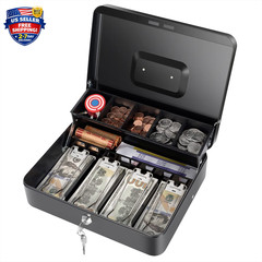Cash Box with Money Tray and Key Lock, Saving Lock Box with Money Tray Storage f