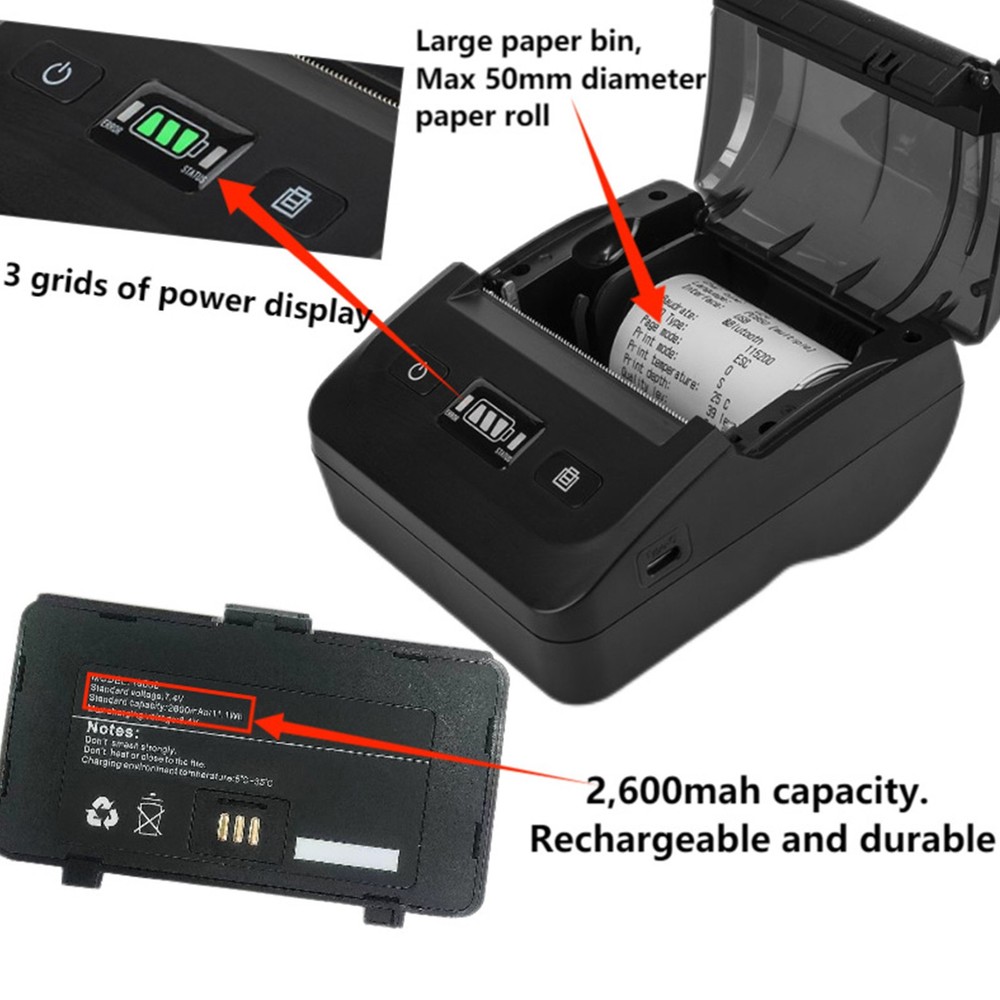 80mm Thermal Printer BT4.2 Connection 50 To 80mm/s 203DPI ESC POS Compatibl WVYH