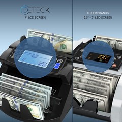 DETECK DT200 Money Counter Machine with Value Count – Large 4” LCD Display Ca…