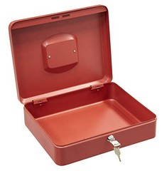 Red Cash Box 11.81 Inch Steel Lockable Key Money Box with Tray Portable