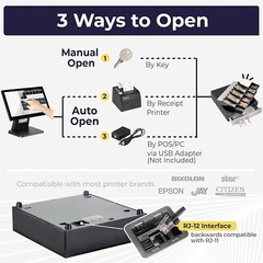 Compact 13″ Black Cash Register Drawer – 4 Bill & 5 Coin Slots, Secure Lock