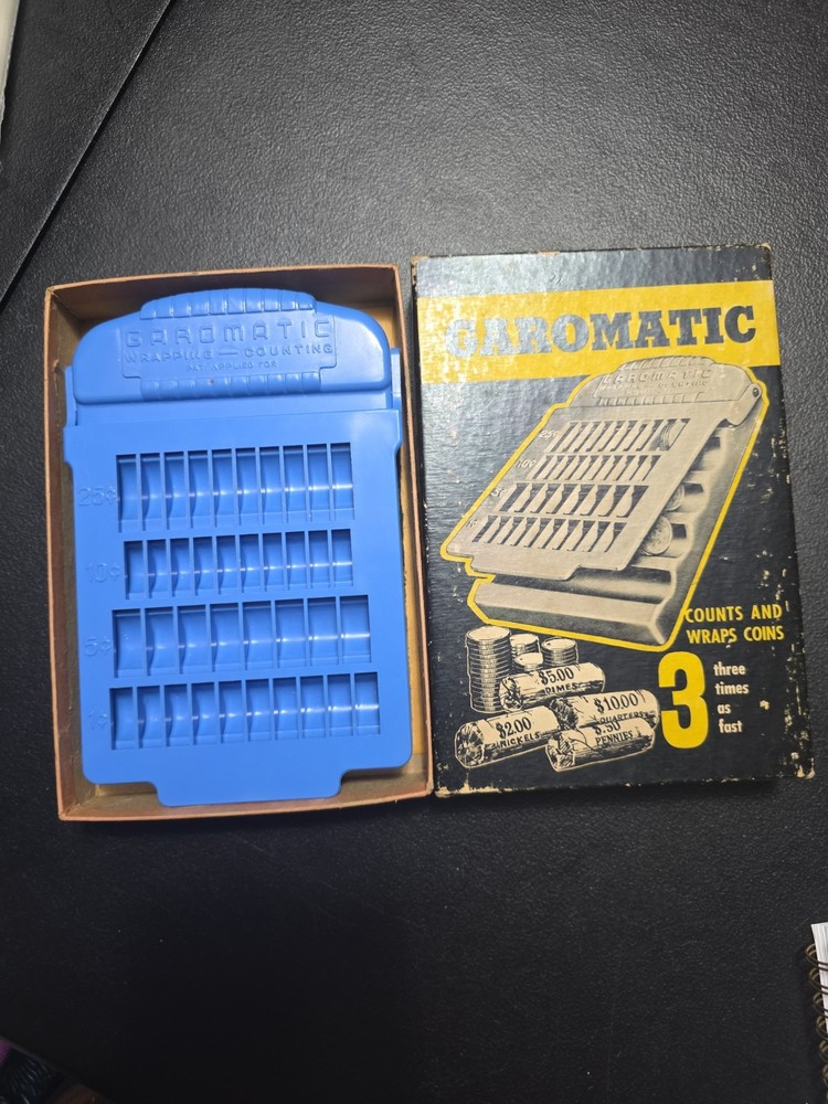 Vintage 1950 Garomatic Coin Counter & Wrapping Device In Original Box