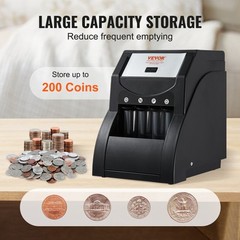VEVOR USD Coin Sorter Coin Counter Wrapper and Roller 230 Coins/min 4 Coin Tubes