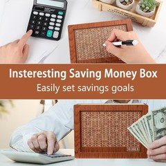 $10000 Money Saving Challenge Box Cash Vault Wooden Savings Box Cash Saver w/pen