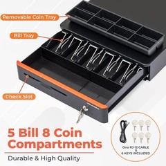 Compact Cash Drawer with Key Lock – 16″ Metal Money Drawer for Safeguarding Cash